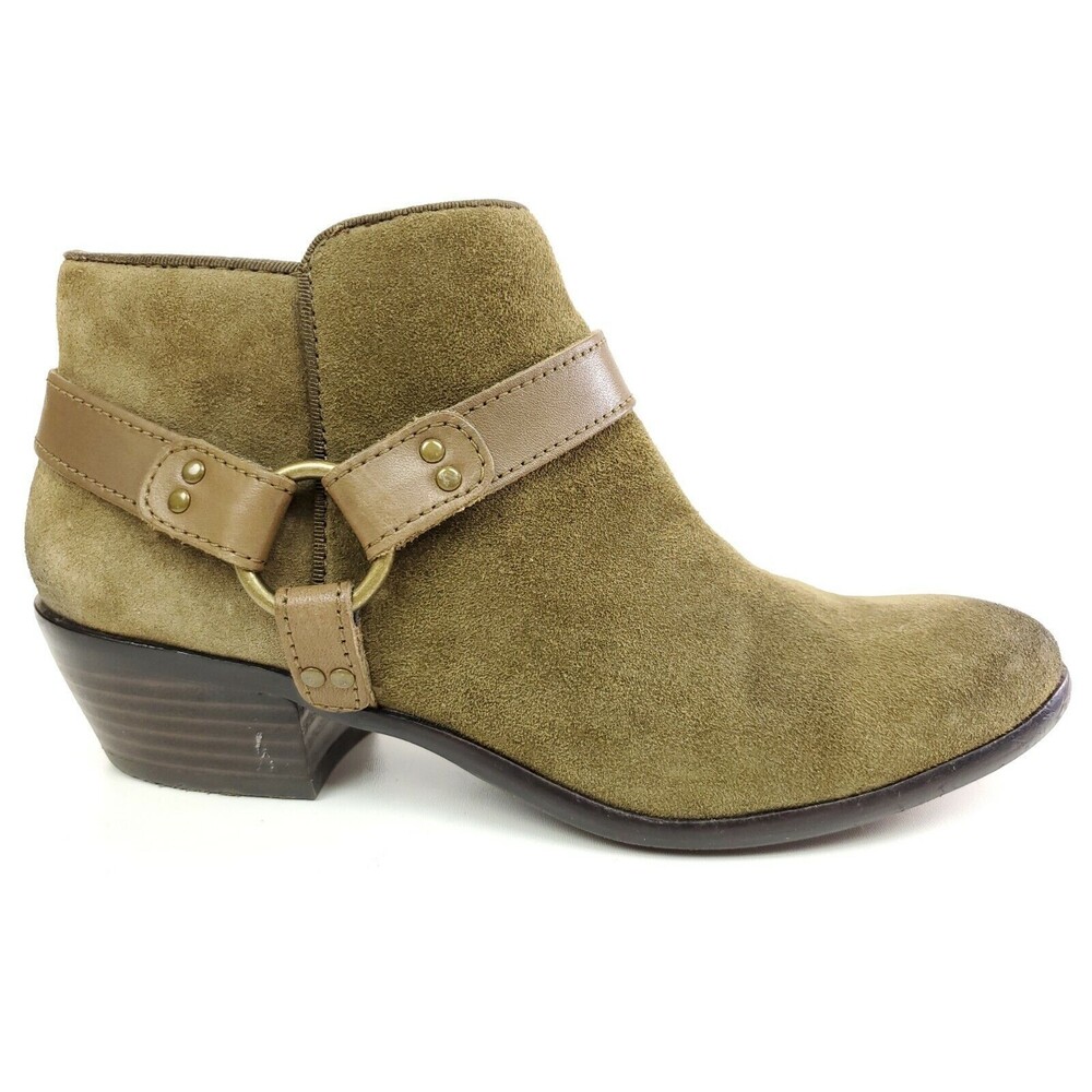 Sam Edelman Phoenix Ankle Harness Western Boots US 6.5 Buckle Olive Green Suede